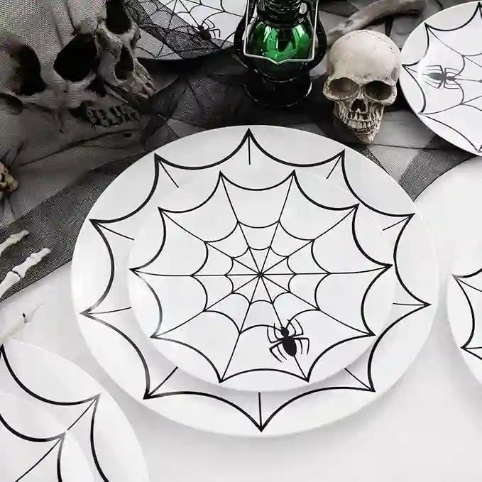 Spooky Ghost Brown Butter Pumpkin Cookies 2 halloween plates disposable plastic spider web theme